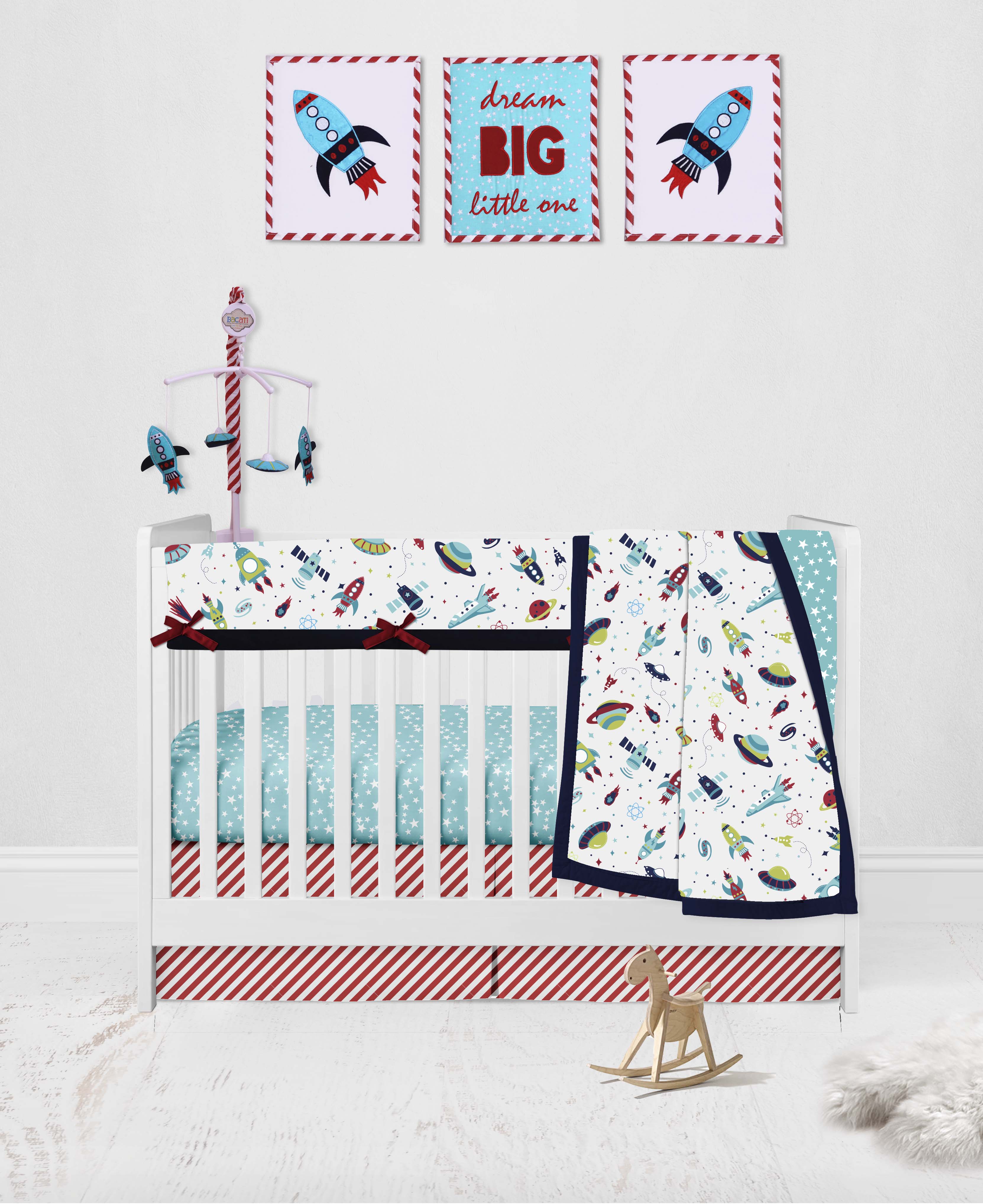 Bacati - Airspace Aqua/Red/Orange/Green/Navy Musical Baby Crib Mobile