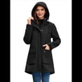 thumbnail image 4 of Chaquetas Softshell Impermeables para Mujer, Abrigos Cálidos con Forro y Capucha, Chaqueta Impermeable Larga. Negro L, 4 of 10