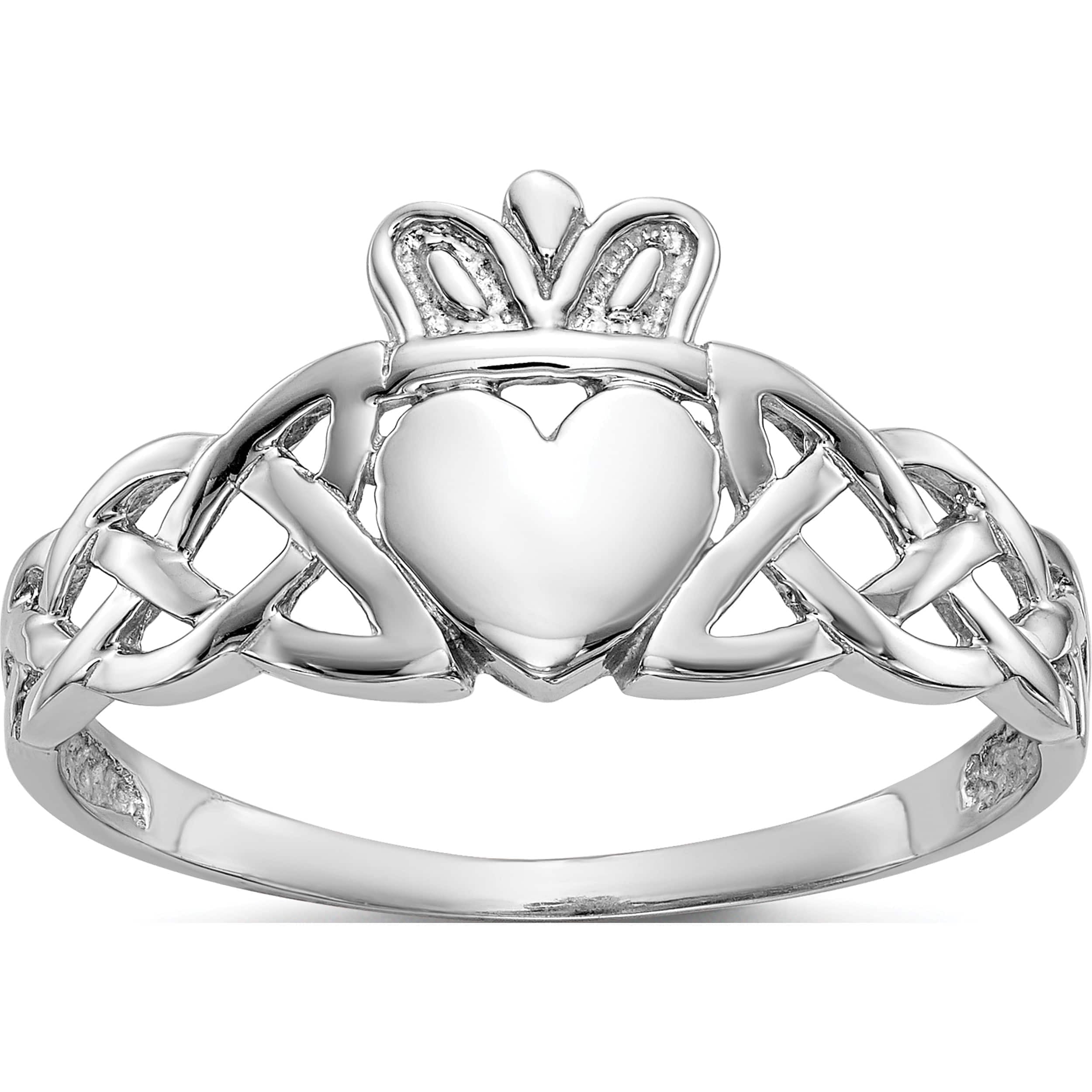 14K White Gold Mens Claddagh Ring (Size 9.5) Made In United States