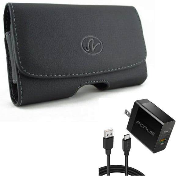Leather Case Belt Clip w Fast Type-C 36W PD Home Charger for Samsung Galaxy A53 5G,A33 5G Phones - Swivel Holster Loops Cover, 6ft Long Cable USB-C Power Cord QC3.0 Adapter