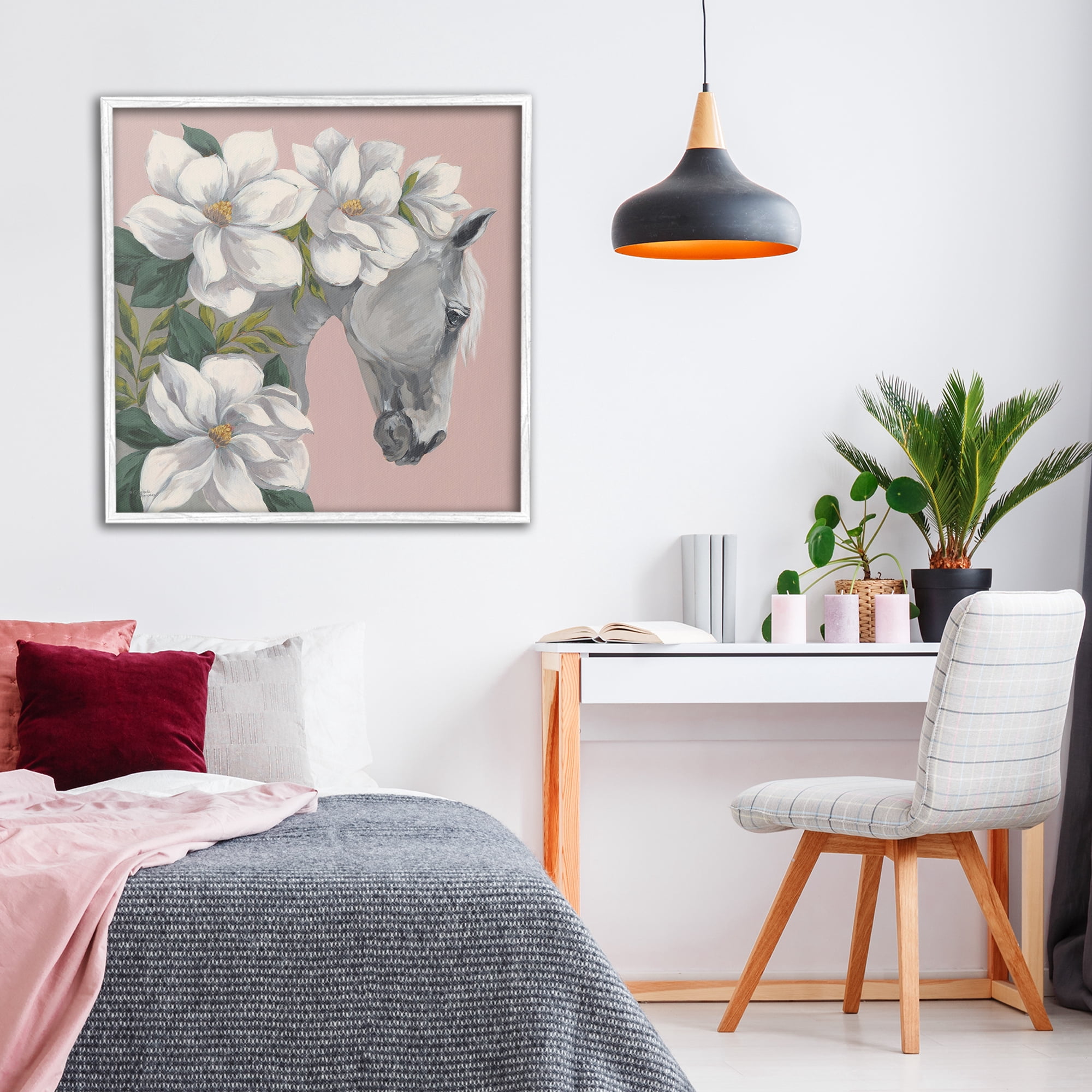 Stupell Industries Sweet Maggie Floral Horse White Framed Giclee Art, design by Michele Norman