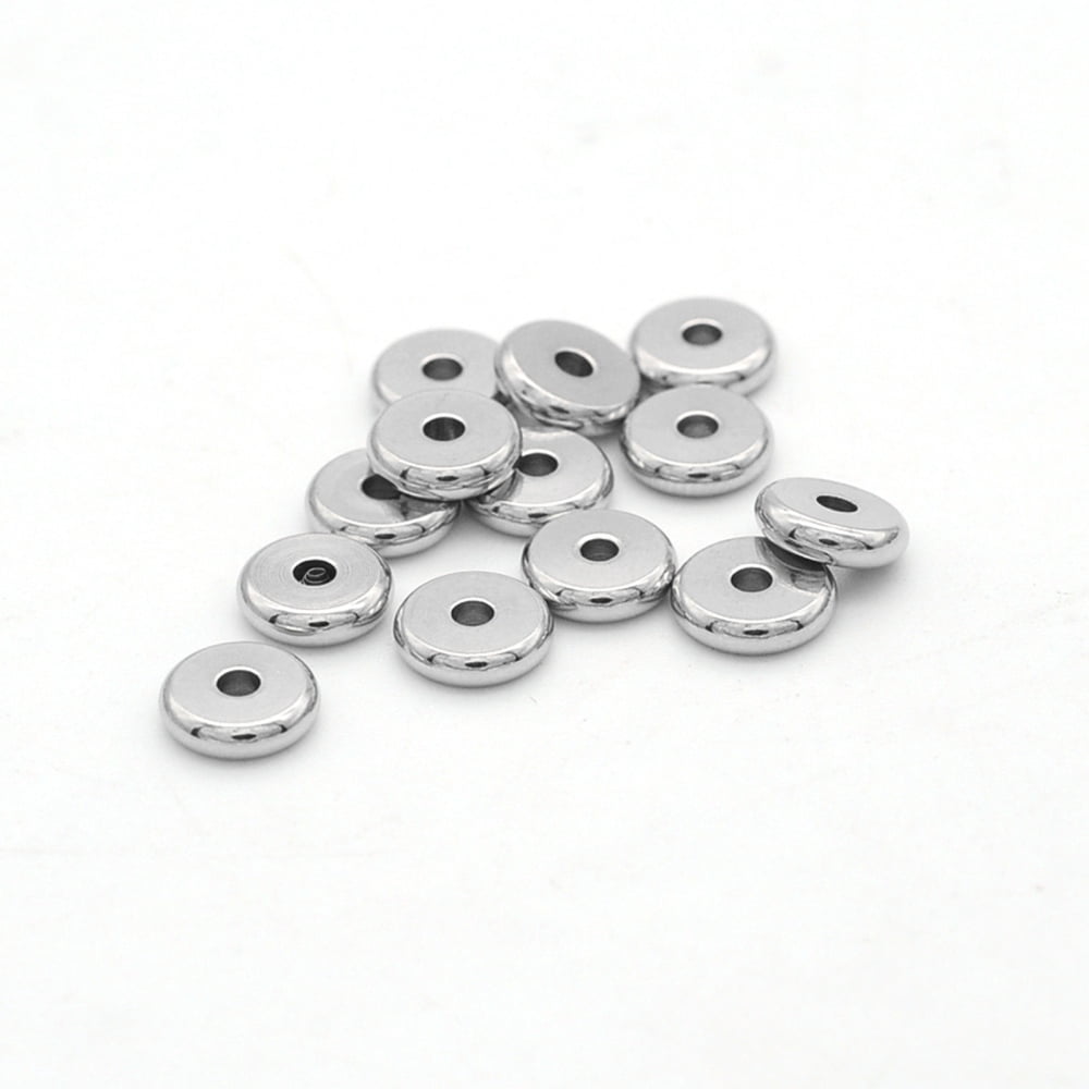 1000 pc Non-Tarnish 304 Stainless Steel Beads Disc/Flat Round Stainless Steel color 6x2mm Hole: 2mm
