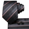 thumbnail image 6 of Hi-Tie Mens Silk Tie Pocket Square Set Black Pink Stripe Necktie Cufflink Set for Wedding Business, 6 of 6