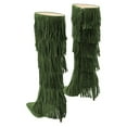 thumbnail image 2 of YDN Women Layer Tassel Pointed Toe Moccasin Boots Knee High Stiletto Mid Heels Western Themed Party Dress Shoes Size 12 Green, 2 of 3