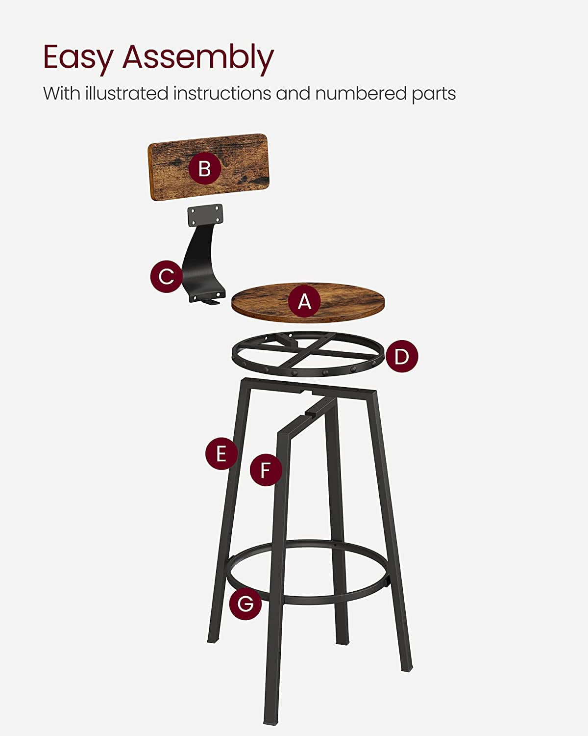 くろべー ZXNYH Bar Stools Set of 2, 28.7 Inches Barstools with Back
