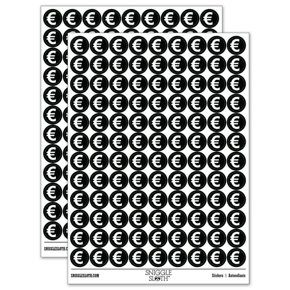 Euro Symbol 200 Round Stickers - Black - Gloss Finish - 0.50" Size