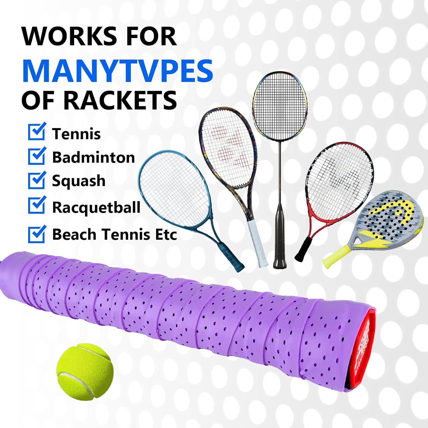 6 Pcs Professional Grip Tape Anti Slip Perforated Absorbent Tennis Pickleball Overgrip Badminton Overgrip Breathable, Quick Dry
