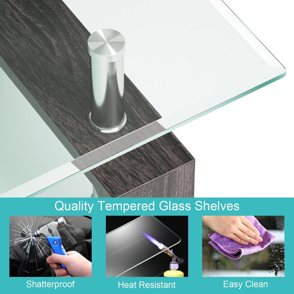 Finihen Glass Coffee Table, Rectangular Coffee Table, Rectangular Tempered Glass Coffee Table with Shelf, for Living Room, Reception Room, Black Finihen Glass Coffee Table, Rectangular Coffee Table, Rectangular Tempered Glass Coffee Table with Shelf, for Living Room, Reception Room, Black