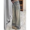 thumbnail image 4 of Pantalones vaqueros de pierna ancha deshilachados para mujer, ropa de calle Vintage coreana, pantalones vaqueros sueltos Grunge, pantalones vaqueros rectos estéticos deshilachados Y2K, 4 of 7
