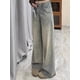 thumbnail image 3 of Pantalones vaqueros de pierna ancha deshilachados para mujer, ropa de calle Vintage coreana, pantalones vaqueros sueltos Grunge, pantalones vaqueros rectos estéticos deshilachados Y2K, 3 of 5