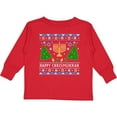 thumbnail image 3 of Inktastic Happy Chrismukkah Sweater Style with Menorah and Trees Boys or Girls Long Sleeve Toddler T-Shirt, 3 of 5