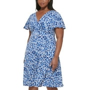 Jessica Howard Plus Size Printed V-Neck Short Denim Multi 16W