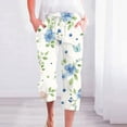 thumbnail image 2 of QATAINLAV Womens Linen Pants Trendy Floral Print Capri Pants Casual Elastic Waist Drawstring Sweatpants Summer Loose Straight Cropped Trousers with Pockets Multicolor XXL, 2 of 6