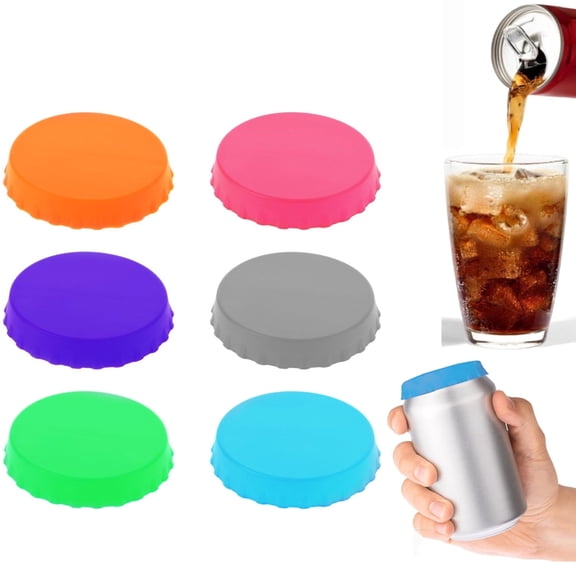 6 Pack Reusable Silicone Soda Can Lids, Can Covers Caps Stoppers for Drinks, Juice & Standard Soda Cans