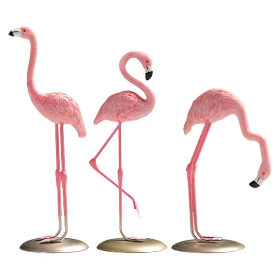 NICEXMAS 3Pcs Pink Resin Flamingo Ornament for Shelf Tabletop and Garden Display