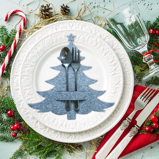 Juego de vajilla para mesa Fiudx con adornos navideños para hotel Bolsa para cuchillos y tenedores con árbol de Navidad