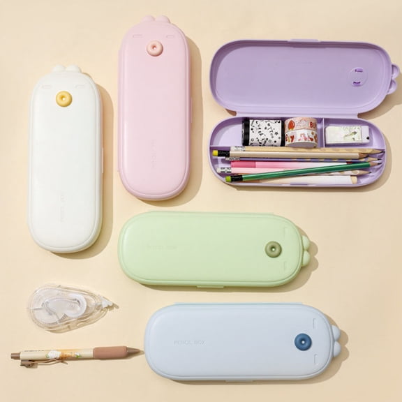 KKOUHVY Pencil Case, Multi-functional Hard Plastic Pencil Box, Cute Solid Color Pencils Box for Pens Crayons Office Studying Supplies, Purple