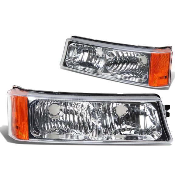 DNA Motoring BL-CS03-2P-CH-AM CHROME HOUSING CLEAR BUMPER LIGHT+CORNER SIGNAL FOR 03-07 SILVERADO/AVALANCHE