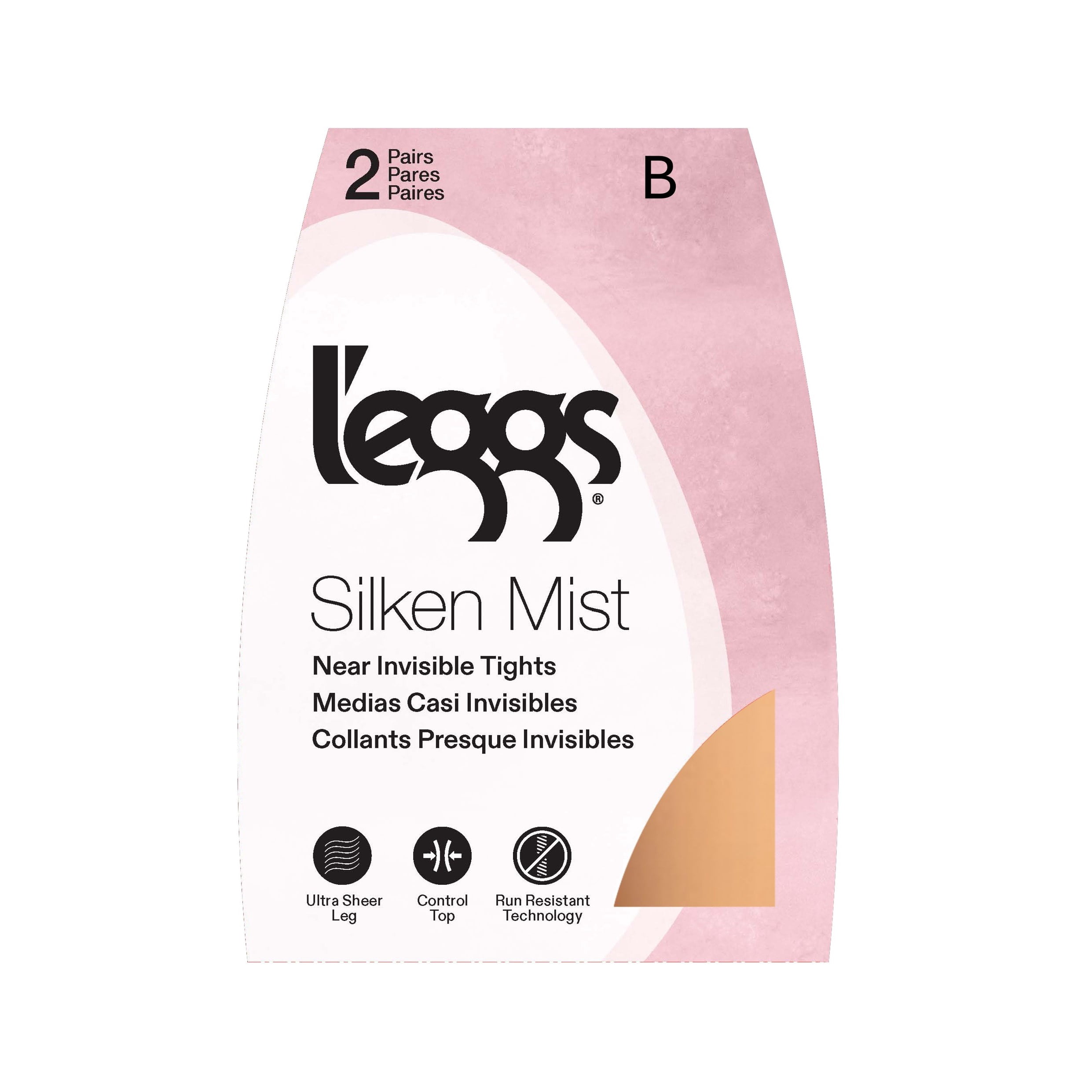 L'eggs Women's Silken Mist Silky Sheer Run Resistant Leg Sheer Tights Control Top Sheer Toe, 2 Pair