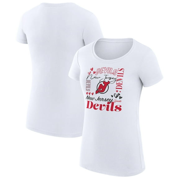 Women's G-III 4Her by Carl Banks White New Jersey Devils Super-Slim Fit Lightweight Collage Team Graphic T-Shirt