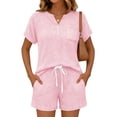 thumbnail image 4 of 2 Piece Short Sets for Women Henley Summer 2026 Lounge Spring Beach Airport Travel Vacation Outfits Matching Sweatsuit Pink 2XL, 4 of 6