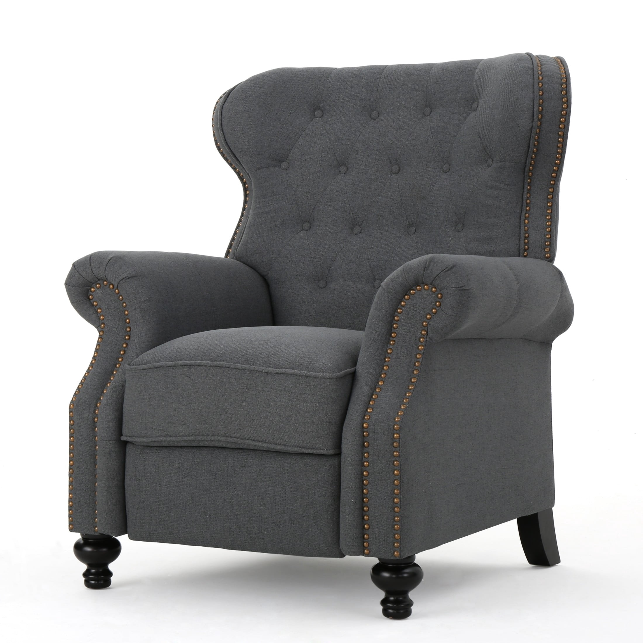Christopher Knight Home Modern Manual Push Back Recliner with Rolled Arms, Nailhead Trim, Charcoal