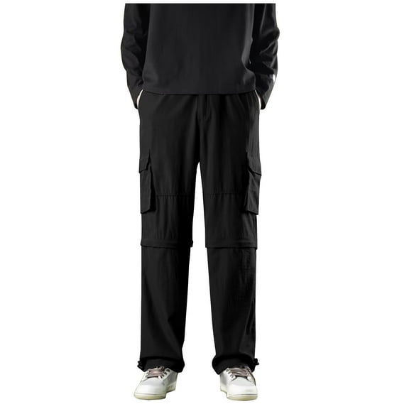 APEXFWDT Convertible Zip Off Hiking Pants Men Lightweight Mens Travel Pants Quick Dry Cargo Work Fishing Pants for Outdoor Safari Camping Summer ,M,Black