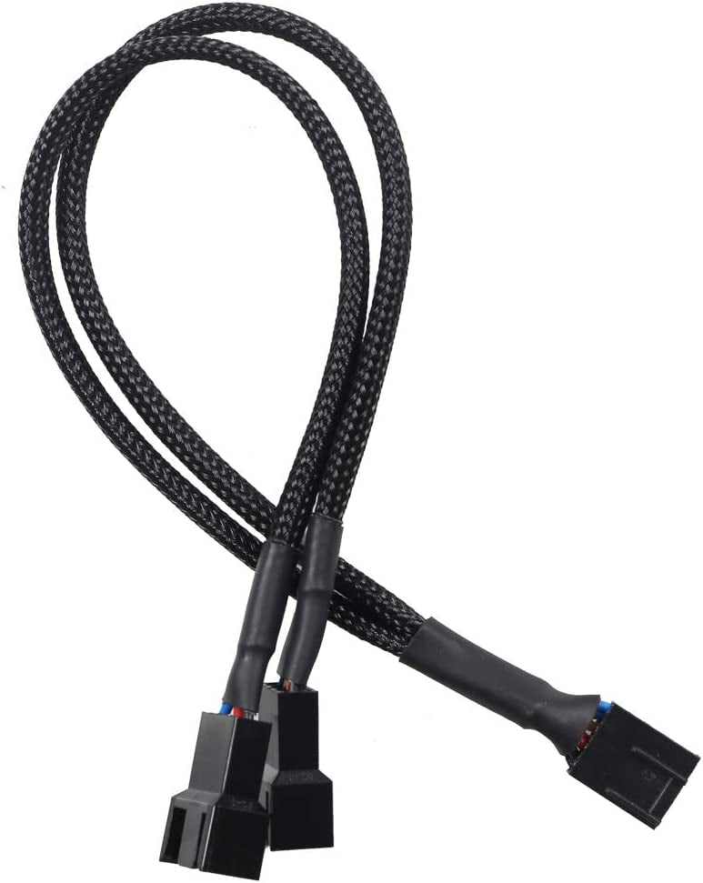 PWM Fan Splitter Cable 1 to 2 Converter, Black Case Fan Splitter Cable, Case Fan Power