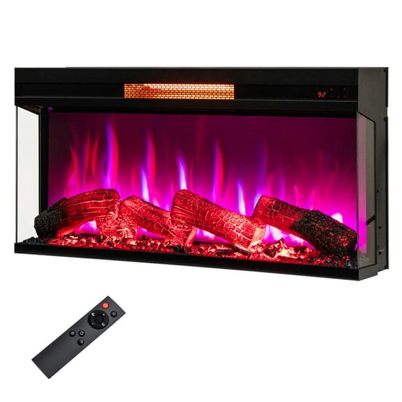 Demifill 36 Inch Electric Fireplace with 8 Flame Modes,1500W Electric Fireplace with 3-Sided Glass Display, Electric Fireplace with 7-Color Flame for Indoor as Home, Black