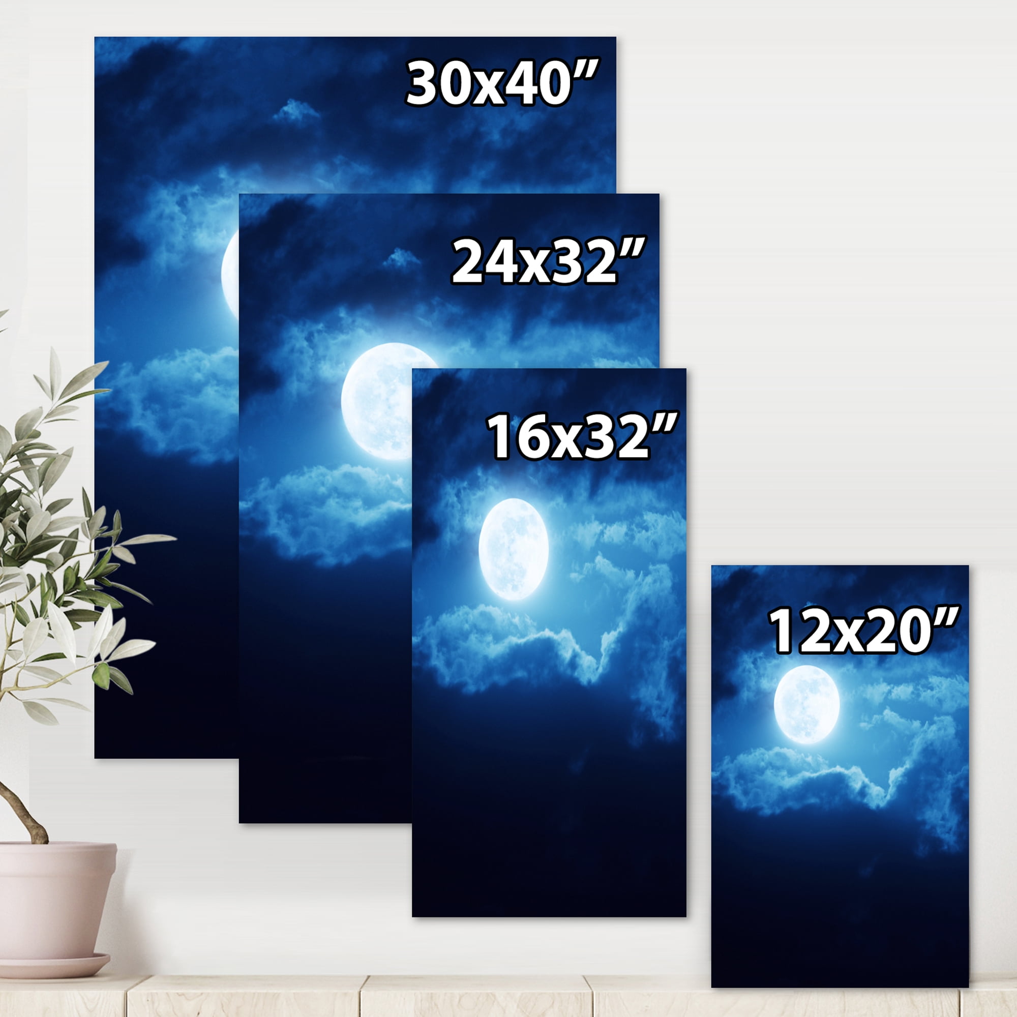 Designart ' Full Moon Night in Cloudy Sky III ' Nautical & Coastal Canvas Wall Art Print
