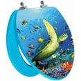 thumbnail image 2 of 3D Ocean Series Elongated Toilet Seat w/Chromed Metal Hinges, Wood, Dolphin Family, 2 of 7