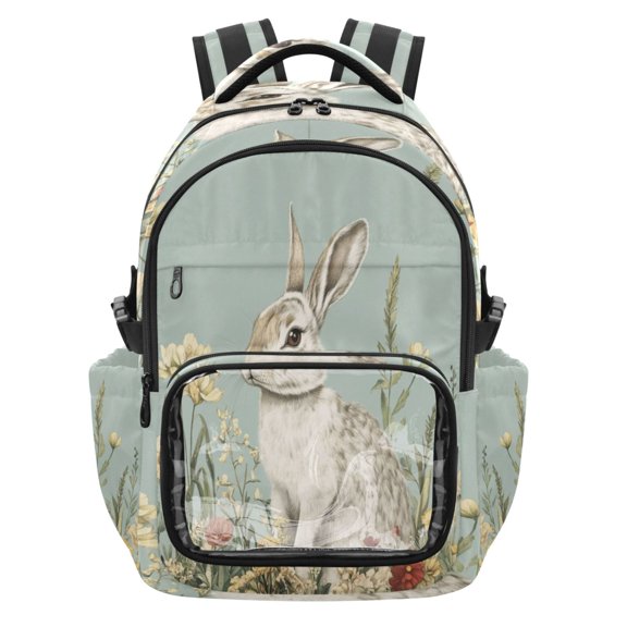25L PVC Casual Backpack, Waterproof Large Capacity Backpack for Student Commute & Short Trips Garden Cute Rabbit
