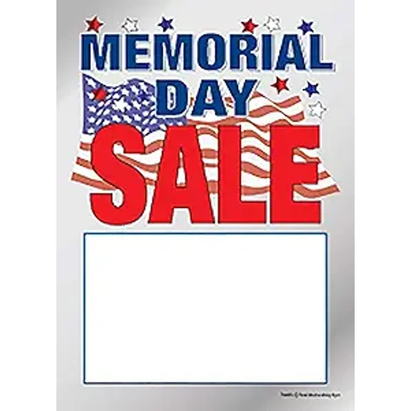 T50MDS Memorial Day Sale Slotted Tags 5"x7" Pack of 100 Business Store Signs Price Cardss