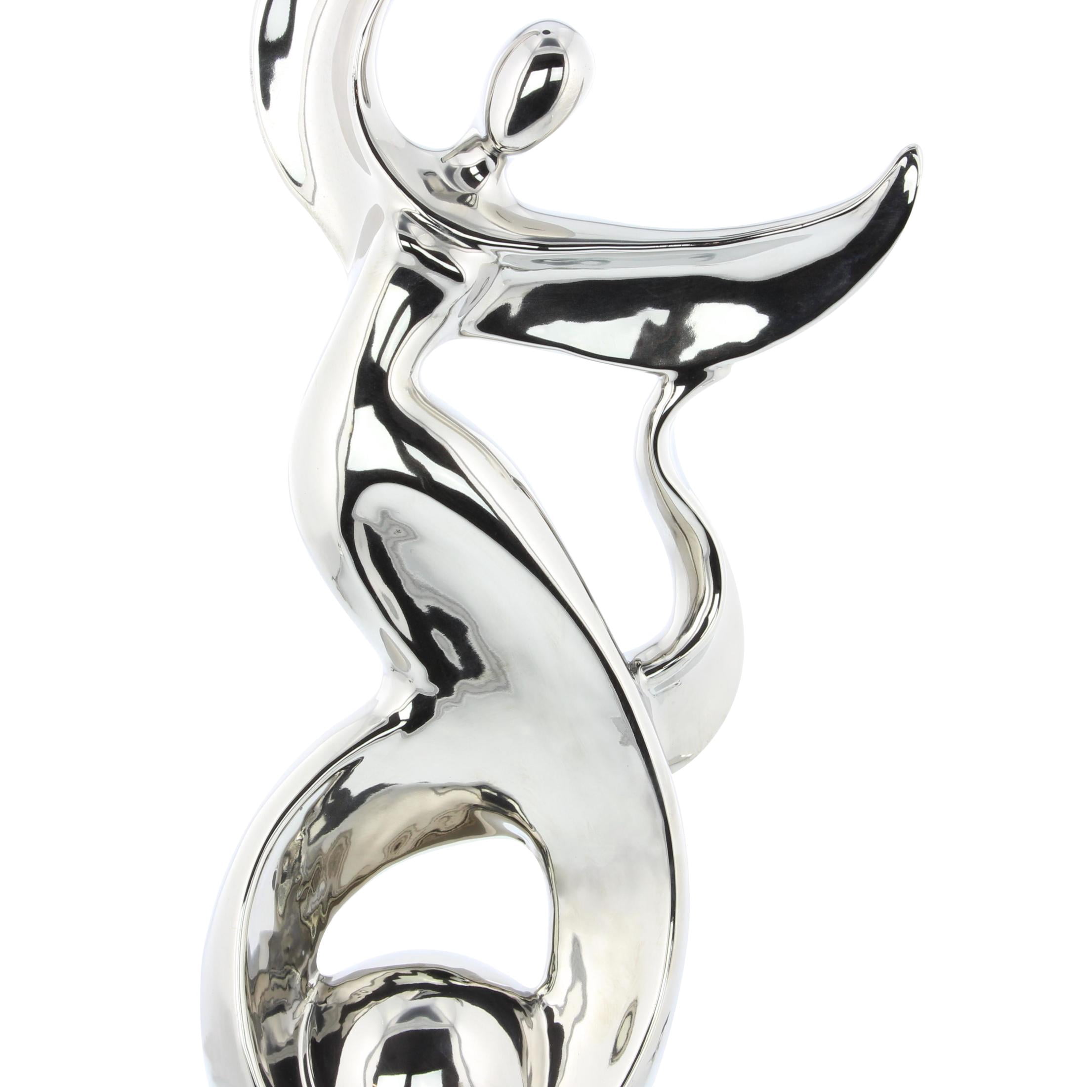 10" x 25" Silver Ceramic Dancing People Sculpture, by DecMode