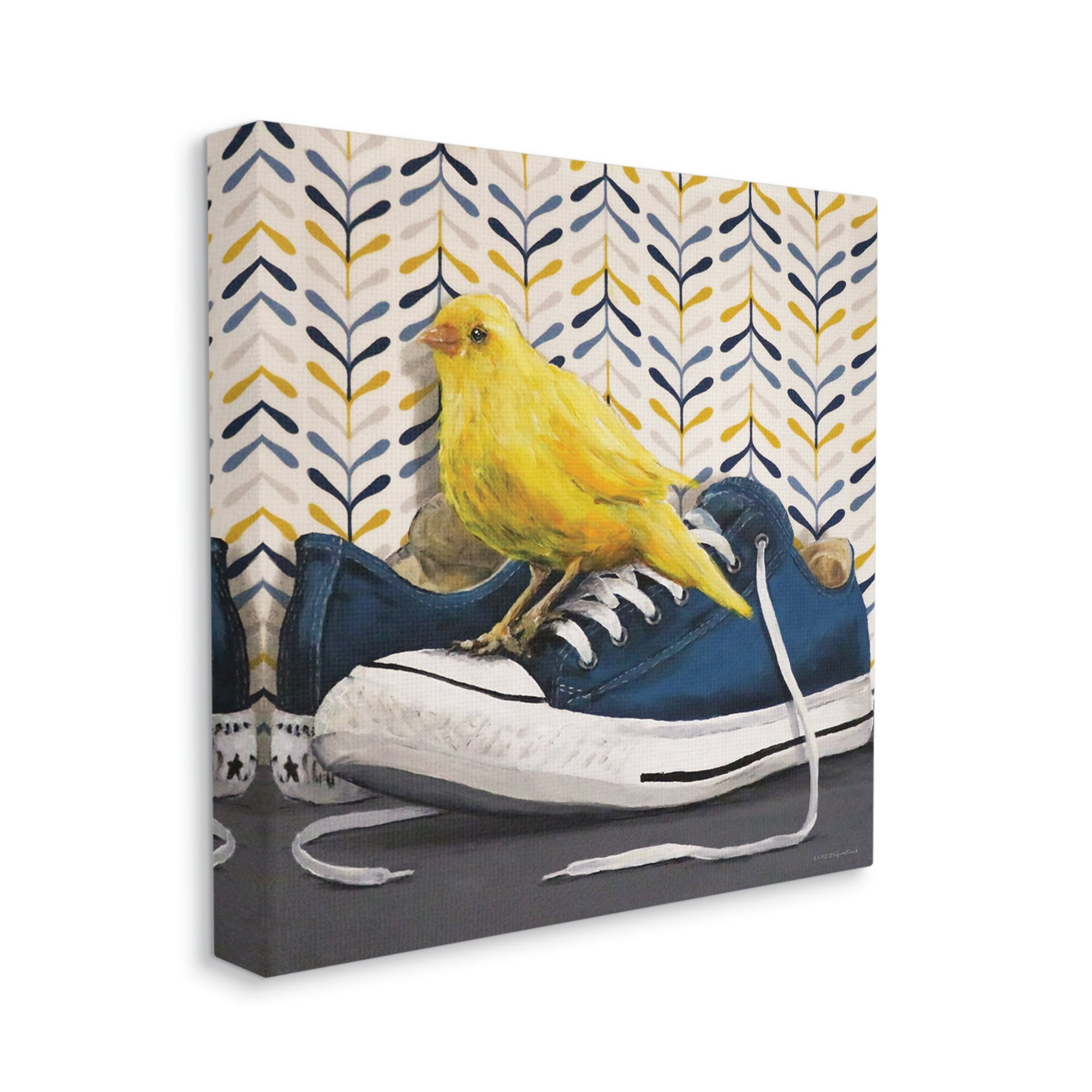 Stupell Industries Yellow Canary Blue Laced Sneakers Modern Abstract Pattern, 24 x 24,Design by Kamdon Kreations