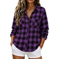 thumbnail image 3 of Cmtiyu Plaid Shirts for Women, Baggy Long Sleeve Down Collar Button Flannel Shirts, Casual Womens Tops with Pockets, S-2XL, 3 of 8
