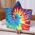 thumbnail image 5 of Colorful Rainbow Tie Dye Spiral Pattern Hooded Bath Towel，60"x35" for Ages 3 To 12 Kids, Quick Dry Lightweight Soft Microfiber Hood Beach Towel Cover Up for Kids, 5 of 7