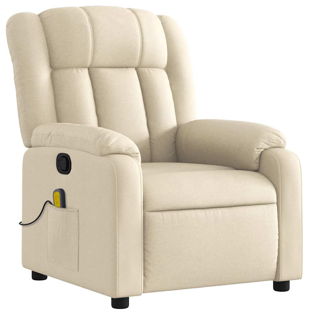 vidaXL Massage Recliner Chair, Adjustable Recliner with 6-Point Vibration Massage, Cream Fabric