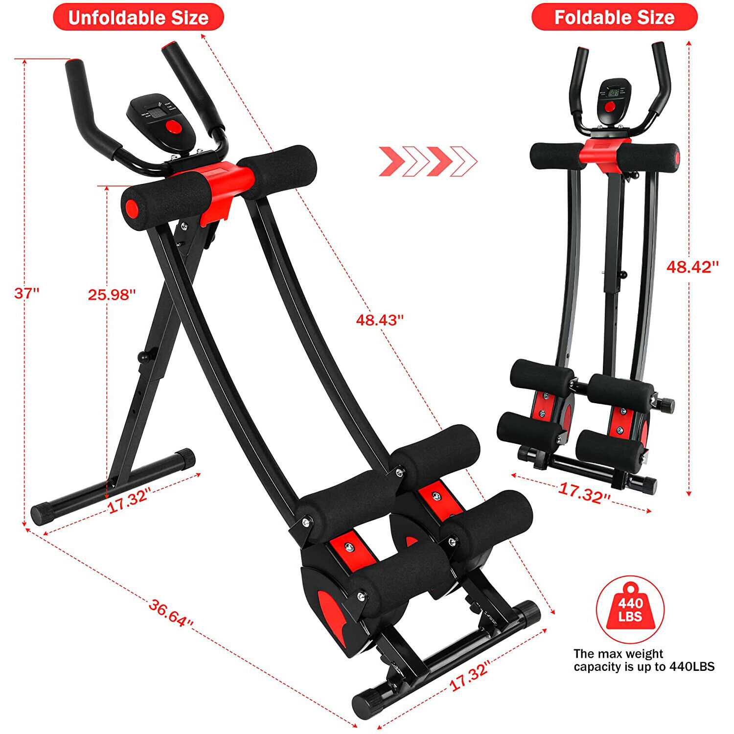 Portable Folding Adjustable Ab Machine Coaster Abdominal Crunch Trainer Abdominal Machine Home Fitness Equipment Workout Machine - image 3 of 8