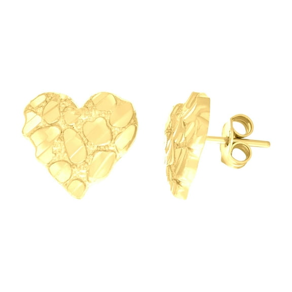 14k Yellow Gold Womens Nugget Heart Stud Earrings Jewelry Gift for Women
