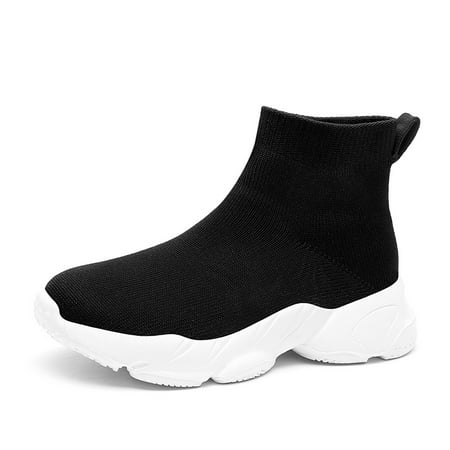 

Boys And Girls Casual Knitted High Top Sneakers Solid Slip-on Comfortable Non-slip Shoes For Outdoor