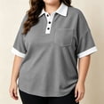thumbnail image 4 of Dolkfu Retro Vintage Summer Tops for Women 2026 Polycotton Collared Short Sleeve Gray Modern Fashion Patchwork Button Blouses & Tops Gray,Xl, 4 of 4