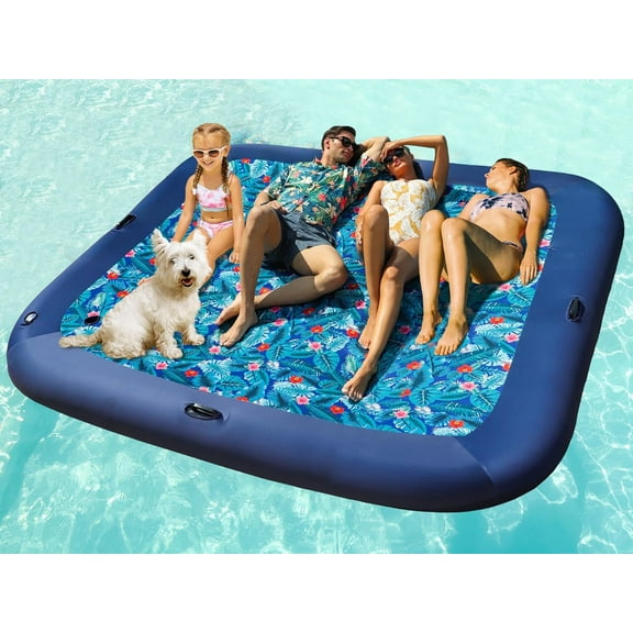 Oversized Pool Float Lounge, 72" X 37" Extra Large Fabric-Covered Pool Floats for Adults, Inflatable Contour Lounger with Headrest Ultra-Comfort Cooling Pool Raft (XL, Monstera)