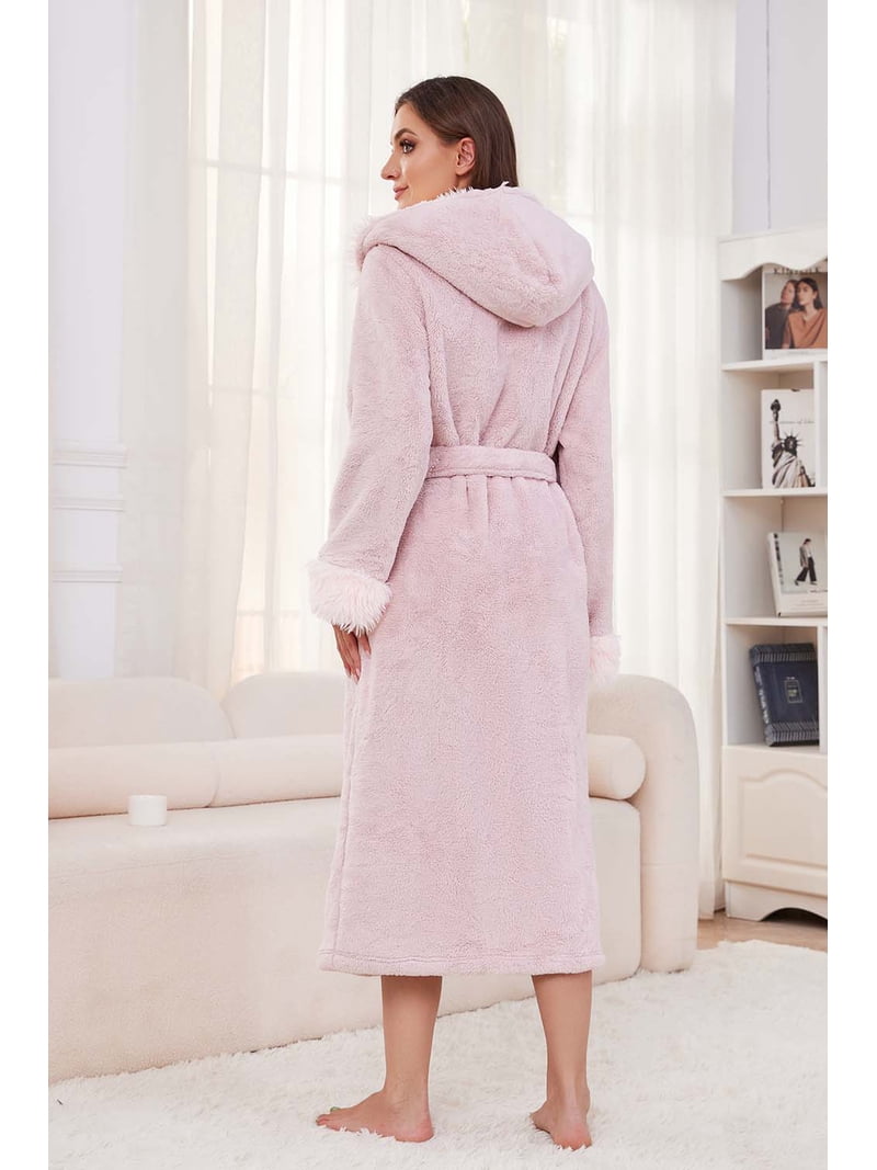winter dressing gown womens Plush Long Hooded Dressing Gowns Women's Hooded Premium Fleece Full Length  Bathrobe Soft Plush Robe