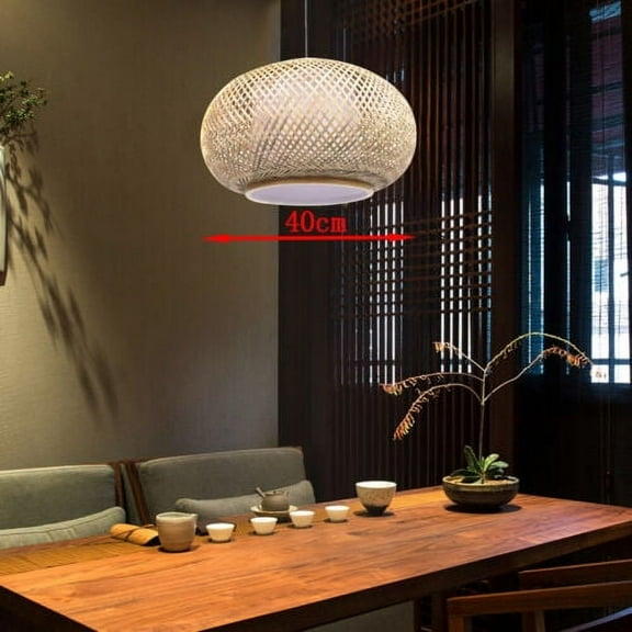 Bamboo Wicker Rattan Ceiling Lamp Pendant Light Chandelier Lamp Handcrafted 16”