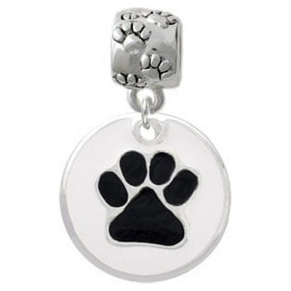 3/4'' Black Paw in White Circle - Paw Print Charm Bead