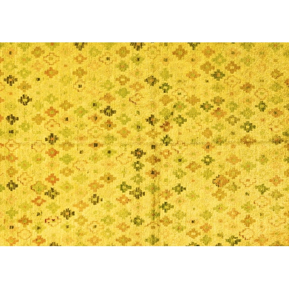 Ahgly Company Machine Washable Indoor Rectangle Abstract Yellow Modern Area Rugs, 7' x 10'