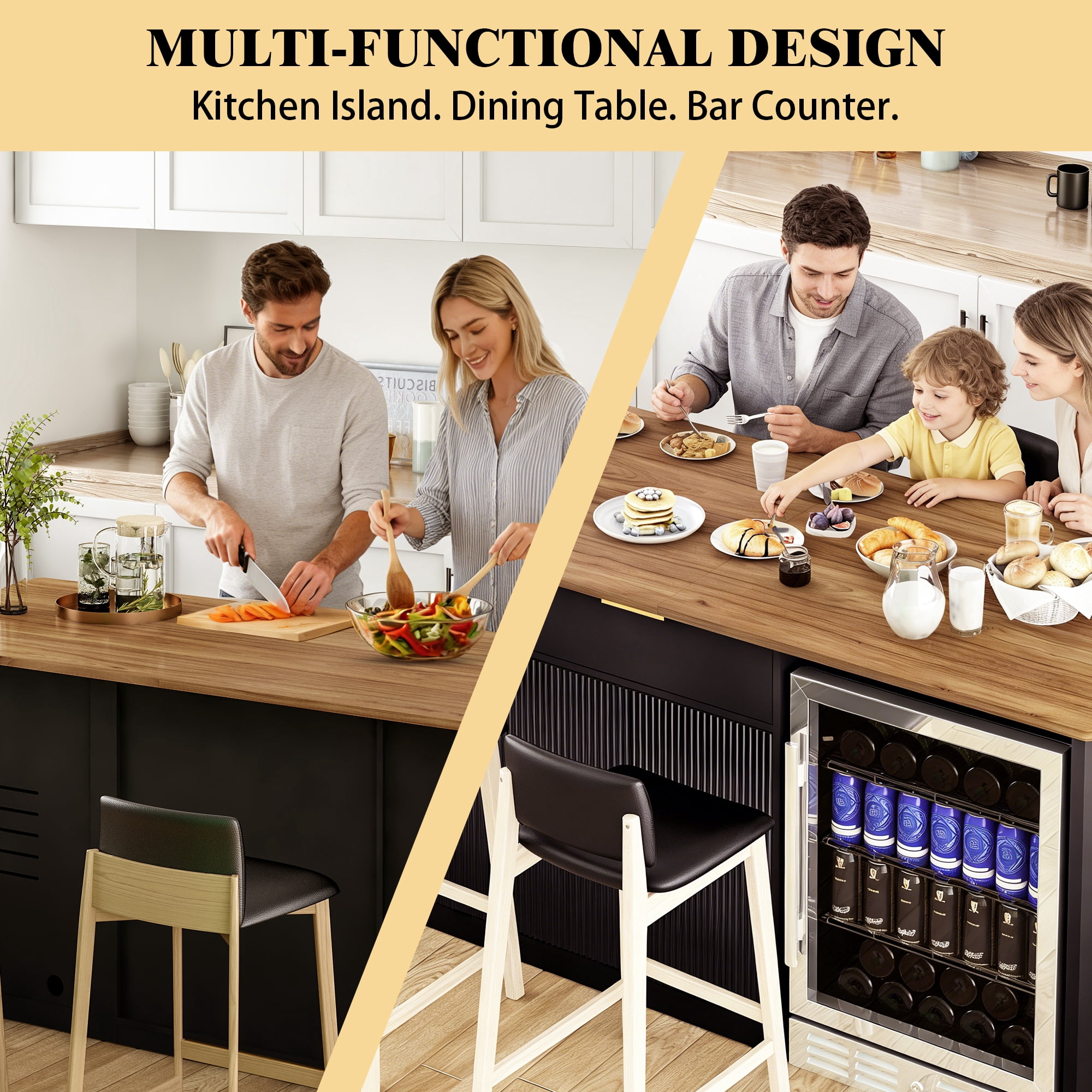 75.6"W Large Kitchen Island with Fridge Space, Modern Kitchen Bar Island Table