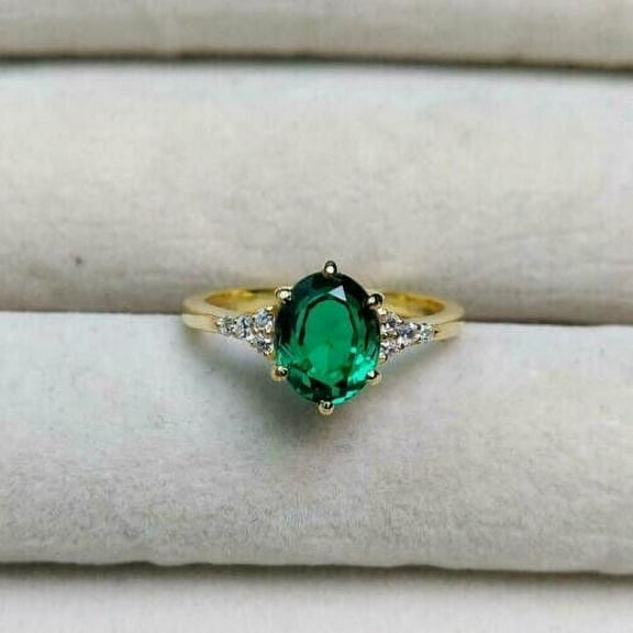 3CT Lab Created Emerald Diamond Wedding Ring 14k Yellow Gold Plated Sterling Silver