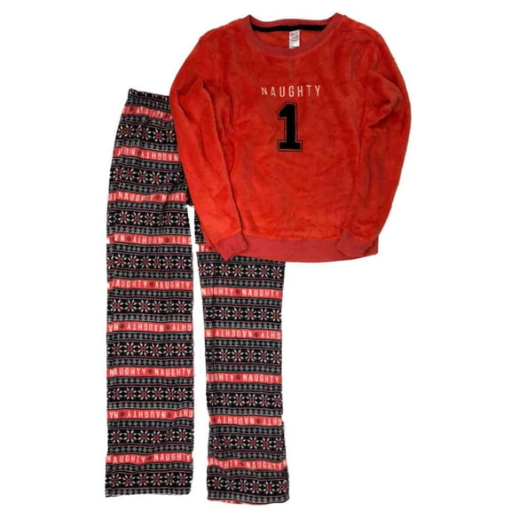 Womens Plush Red Naughty One Christmas Holiday Pajamas Fleece Sleep Set X-Small